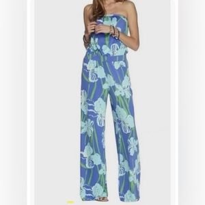 Lilly Pulitzer Strapless Kourtney Irish Print Jumpsuit floral  tropical small s